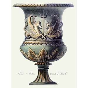  Vases   Pl. XI Green Etching , Classical Design Engraving 