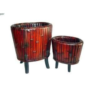  Red Brown Wood Planters w/ Perched Legs Set of 2 Patio 