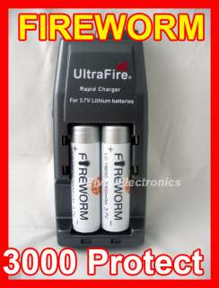 2x Fireworm 3000mAh 18650 Protected rechargeable battery