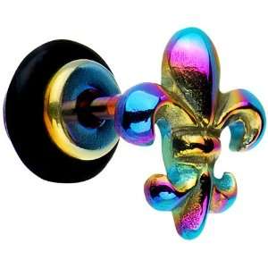    16 Gauge Rainbow Titanium Fleur De Lis Cheater Plug Jewelry