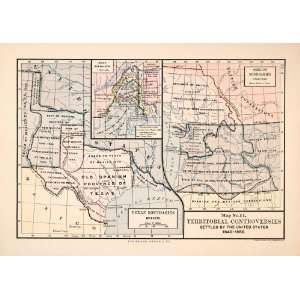  1891 Lithograph Antique Map 1840 1850 Territory Boundary 