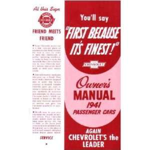 1941 CHEVROLET Full Line Owners Manual User Guide