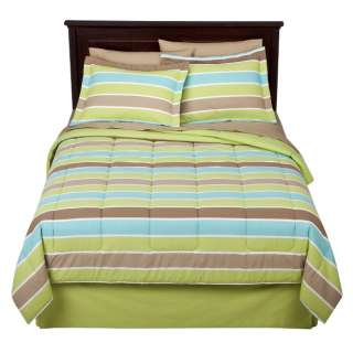 King Bed in a Bag Comforter Set Turq Blue Green Stripes  