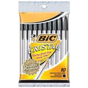 BIC Cristal Ballpoint Pen,Ink Color Black   Barrel Color Clear   10 