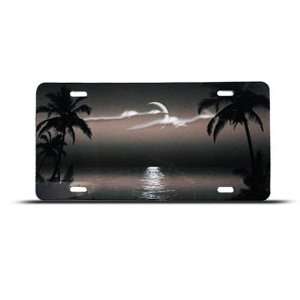 Gray Palm Tree Trees Beach Novelty Airbrushed Metal License Plate Sign 