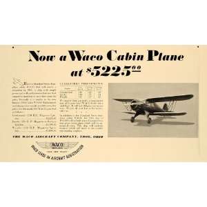  1935 Ad Waco Aircraft Cabin Plane Continental Airplane 
