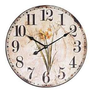   Wood Wall Clock Vintage Style Flower Print Amaryllis AA Battery Includ