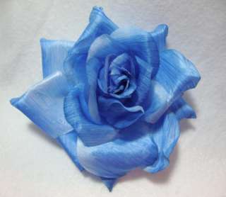 Large Light Blue Rose Hair Flower Clip Pin and Pony Tail  