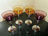 Tinted Crystal Wine Glasses w/Stainless Steel Holders  