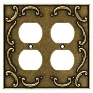   126384 French Lace Double Duplex Wall Plate, Burnished Antique Brass