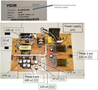 Repair Kit, KDS K 22MDWB, LCD Monitor, Capacitors 729440708887  