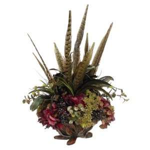  20 Artificial Hydrangea & Feather Silk Flower Arrangement 