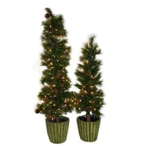 Chinese Fir Artificial Prelit Christmas Trees Set of Two 4 and 5 Feet 