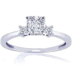  0.60 Ct Asscher Cut 3 Stone Petite Diamond Engagement Ring 