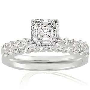   Asscher Cut Diamond Rings Set Pave 14K EGL VS1 Fascinating Diamonds