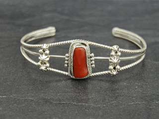 Sterling Silver Coral Cuff Rope Bracelet Jewelry  