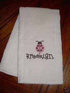 Baby Girl Cloth Diaper Burp Pad Brown/Pink Ladybug/Name  