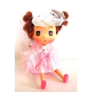 Pink Dress Mini Girl Baby Doll Keychain, with Moveable Head, Arms and 