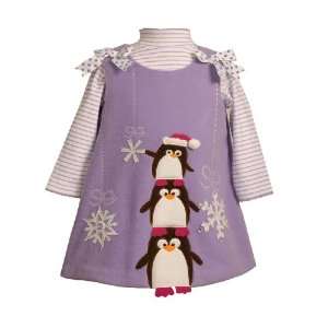   PURPLE PENGUINE SNOWFLAKE Holiday Party Jumper Dress Set Baby
