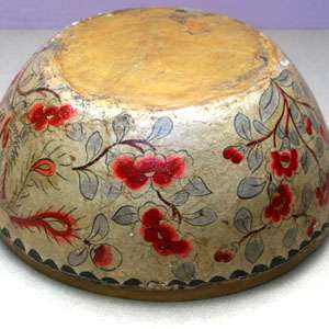  CHINESE ASIAN ANTIQUE PAPER MACHE SEWING BASKET BOWL HAND PAINTED