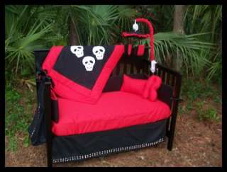 New black red STUDS SKULLS rockabilly Crib Bedding Set  