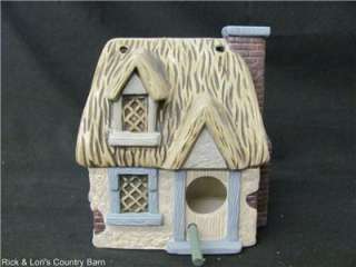   HANGING CERAMIC HAND PAINTED COTTAGE HOUSE SHAPED BIRD HOUSE  
