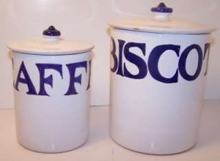   Italy Starbucks Cafe Biscotti Set 2 Canisters 1999 White Blue  