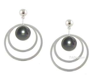 9MM Tahitian Black Pearl Post Earrings in 14K White Gold or Silver 