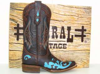 Corral Womens Chocolate Brown & Turquoise Cowgirl Boots  