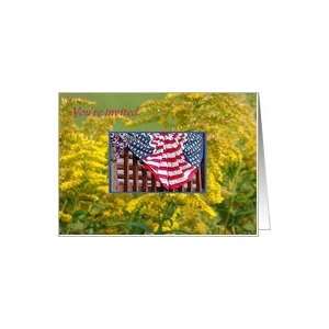  Labor Day,BBQ Invitation, Golden Rod Flag Bunting Card 