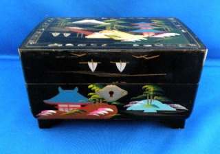   Black Lacquer Japan Jewelry Music Box with Dancing Ballerina  