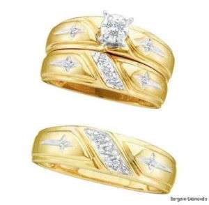 diamond cross 3 ring 10K gold bridal engagement wedding band set 