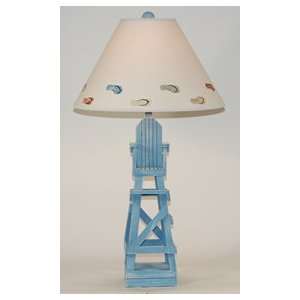    Handcrafted Blue Wood Beach Themed Table Lamp