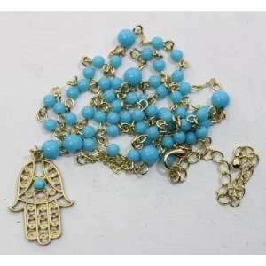   Blue Beads Hamsa Hand Long Y Necklace Arts, Crafts & Sewing