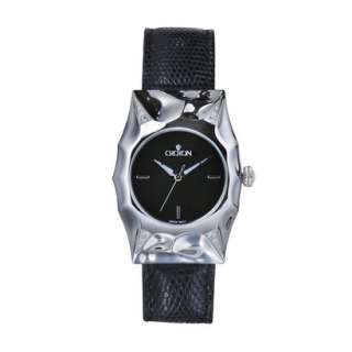 Womens Croton Black Lizard Strap Watch With Onyx and Cubic Zirconia 