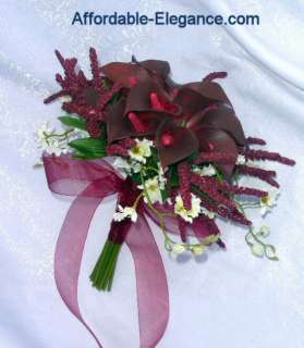Bridal Bouquet Burgundy Wine Silk Wedding Flowers Calla Lilies Lily 