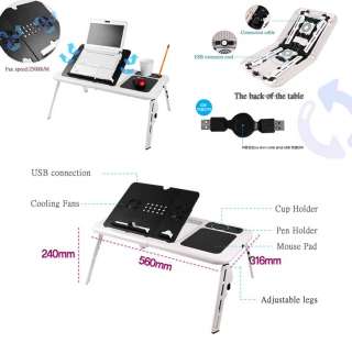 New Laptop USB Folding Table W/2 Cooling Fan+Mouse Pad  