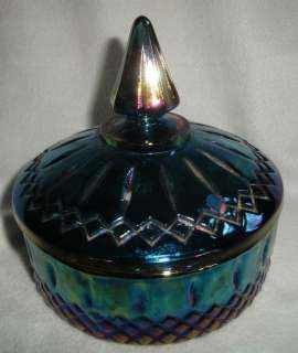 Blue Princess Indiana Carnival Glass Candy Display Bowl Dish with Lid 