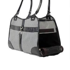 Dog Cat Classic Houndstooth Print Pet Carrier Black  