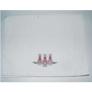  Bowling Alley White Towel Embroidered Funny Bowling Pins 