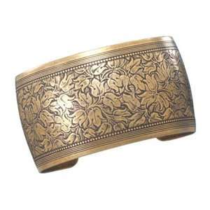  Brass Cuff Bracelet with Flower Design 37mm wide Jewelry