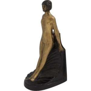  Deco Lady, Bronze on wood Bookends, tarnish proof, R19E 