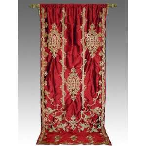    Tudor Applique Velvet Curtain in Burgundy and Gold