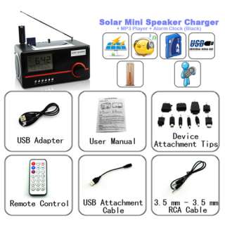 in 1 Solar Mini Speaker Charger +  Player + Alarm Clock w/ USB 