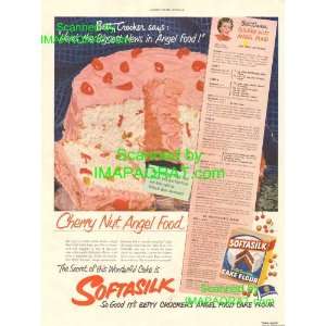   Crocker Softasilk Color Print Ad Cherry Nut Angel Food Cake Flour