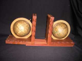 Vintage Pair Wood Wooden Old World GLOBE Bookends  