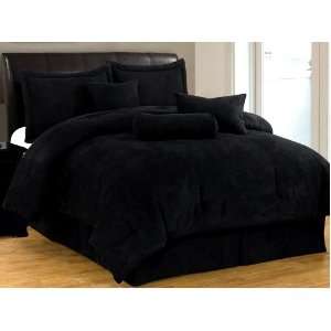   Black Micro suede Comforter bed in a bag Set California Cal King Size
