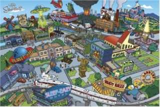 CARTOON POSTER ~ THE SIMPSONS CITY SPRINGFIELD MAP VIEW  