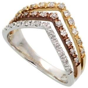 com 14k White Gold Tri Color Crown Ring, w/ 0.33 Carat Brilliant Cut 