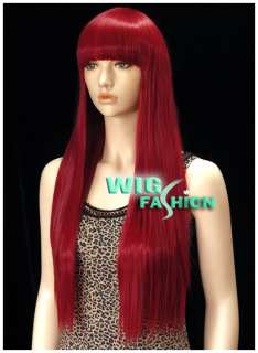 New Irregular Long Straight 27 in. Dark Red Hair Wig With Bangs  